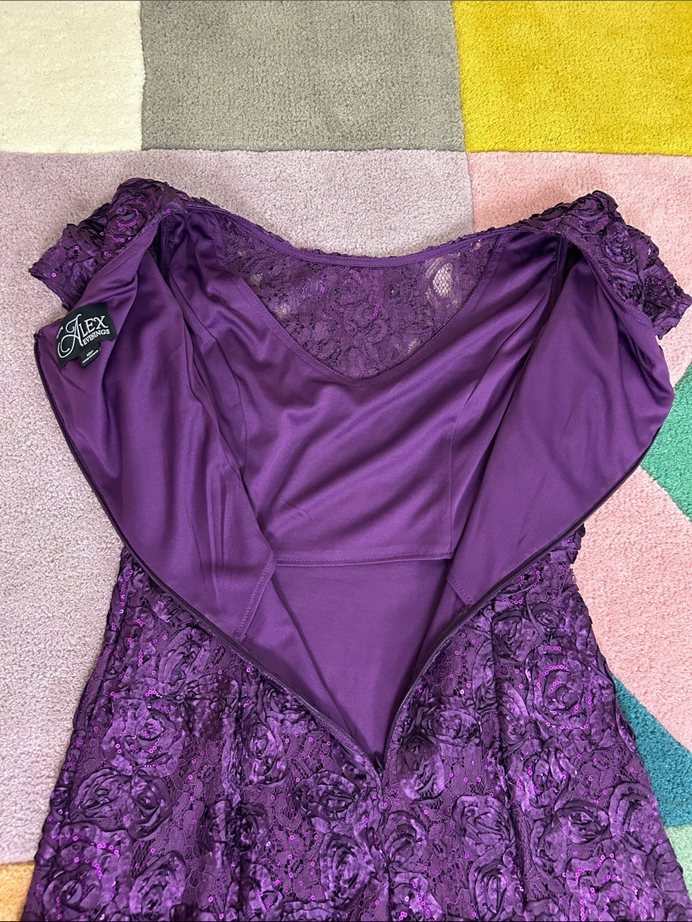 Alex Evenings Rosette Evelyn Lace Purple Dress - Picture 15 of 17